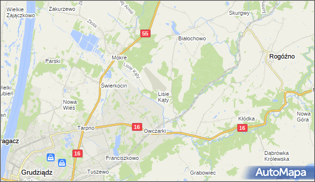 mapa Lisie Kąty gmina Grudziądz, Lisie Kąty gmina Grudziądz na mapie Targeo
