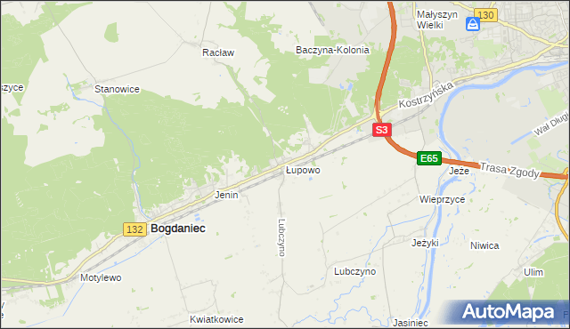 mapa Łupowo gmina Bogdaniec, Łupowo gmina Bogdaniec na mapie Targeo