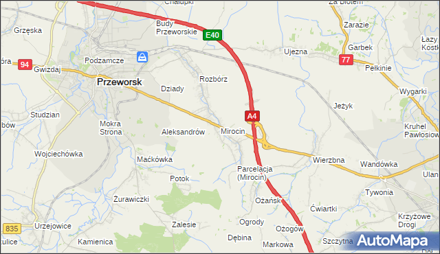 mapa Mirocin, Mirocin na mapie Targeo