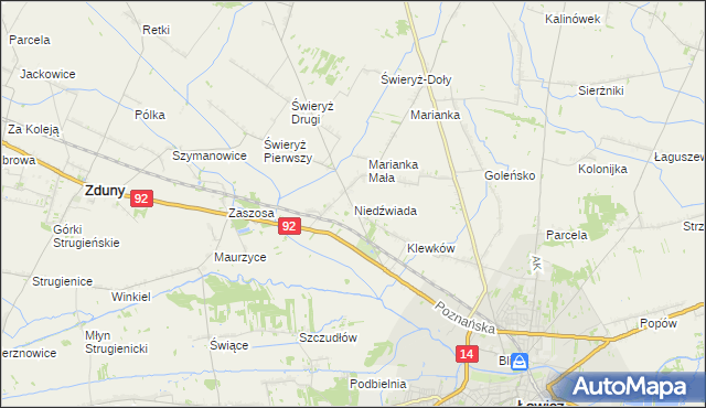 mapa Niedźwiada gmina Łowicz, Niedźwiada gmina Łowicz na mapie Targeo