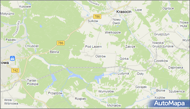 mapa Ostrów gmina Krasocin, Ostrów gmina Krasocin na mapie Targeo