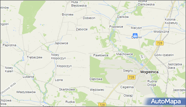 mapa Pawłowice gmina Mogielnica, Pawłowice gmina Mogielnica na mapie Targeo