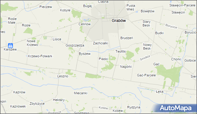 mapa Piaski gmina Grabów, Piaski gmina Grabów na mapie Targeo