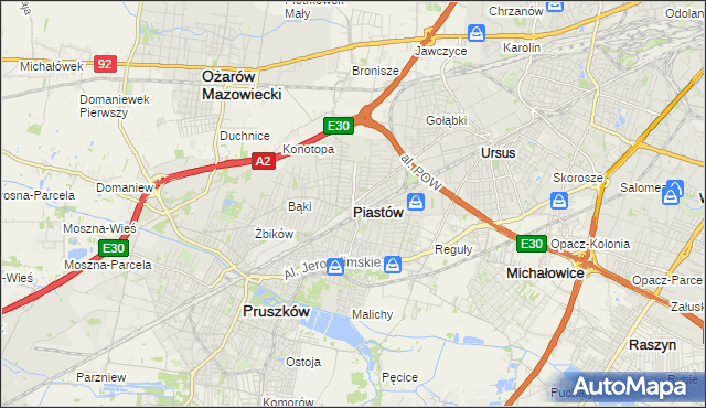 mapa Piastów powiat pruszkowski, Piastów powiat pruszkowski na mapie Targeo