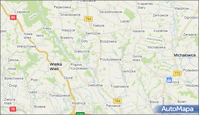 mapa Przybysławice gmina Zielonki, Przybysławice gmina Zielonki na mapie Targeo