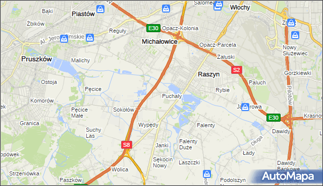 mapa Puchały gmina Raszyn, Puchały gmina Raszyn na mapie Targeo