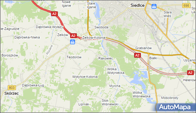 mapa Rakowiec gmina Siedlce, Rakowiec gmina Siedlce na mapie Targeo