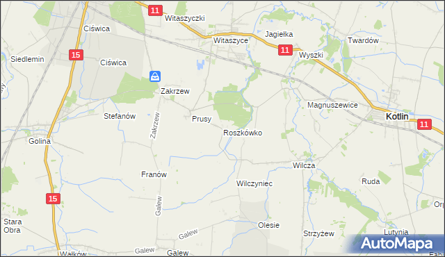 mapa Roszkówko gmina Jarocin, Roszkówko gmina Jarocin na mapie Targeo