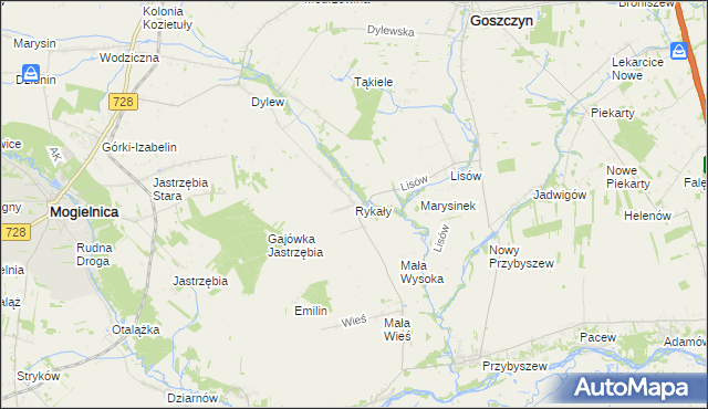 mapa Rykały, Rykały na mapie Targeo