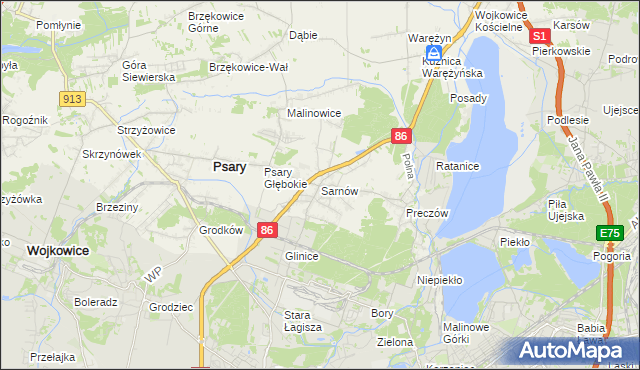 mapa Sarnów gmina Psary, Sarnów gmina Psary na mapie Targeo