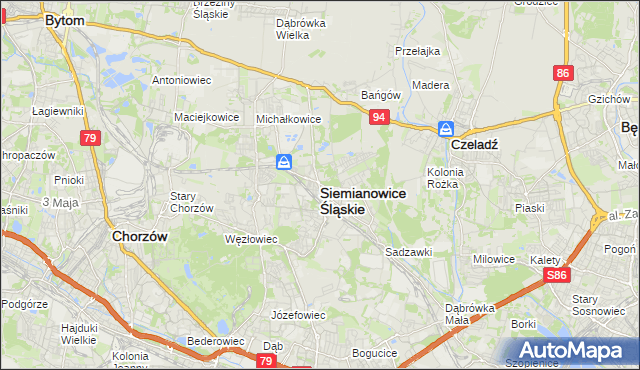 mapa Siemianowice Śląskie, Siemianowice Śląskie na mapie Targeo