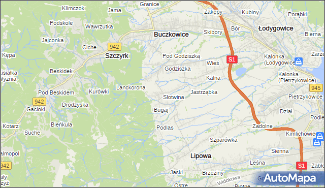 mapa Słotwina gmina Lipowa, Słotwina gmina Lipowa na mapie Targeo