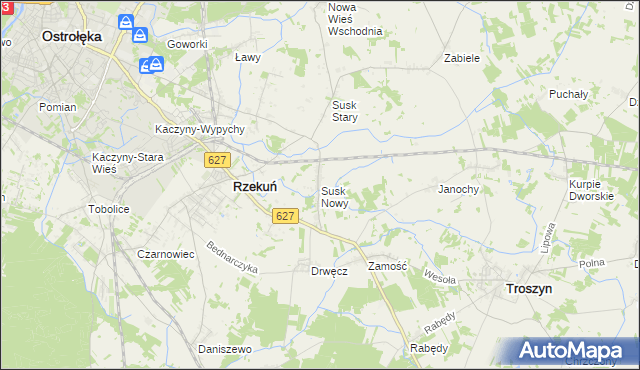 mapa Susk Nowy gmina Rzekuń, Susk Nowy gmina Rzekuń na mapie Targeo