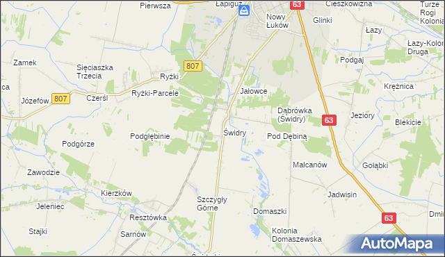 mapa Świdry gmina Łuków, Świdry gmina Łuków na mapie Targeo