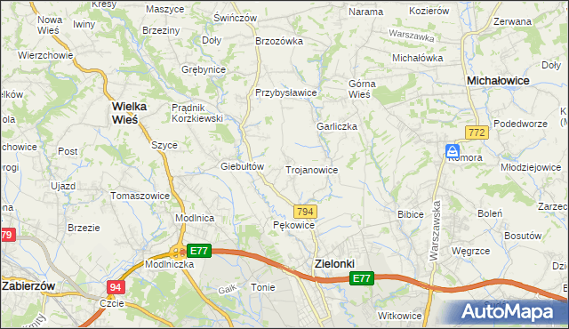 mapa Trojanowice gmina Zielonki, Trojanowice gmina Zielonki na mapie Targeo