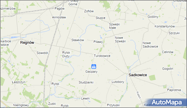 mapa Turobowice gmina Sadkowice, Turobowice gmina Sadkowice na mapie Targeo