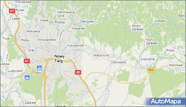 mapa Waksmund, Waksmund na mapie Targeo