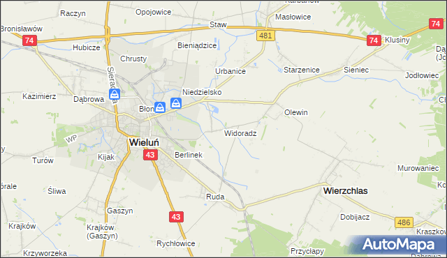 mapa Widoradz, Widoradz na mapie Targeo