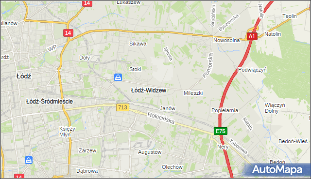 mapa Widzew, Widzew na mapie Targeo