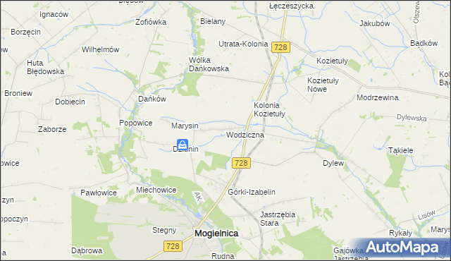 mapa Wodziczna gmina Mogielnica, Wodziczna gmina Mogielnica na mapie Targeo