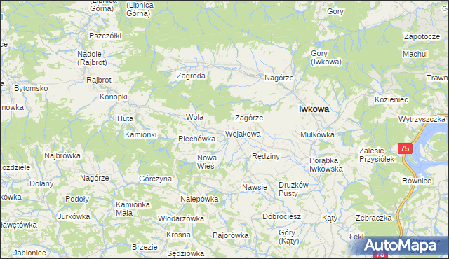 mapa Wojakowa, Wojakowa na mapie Targeo