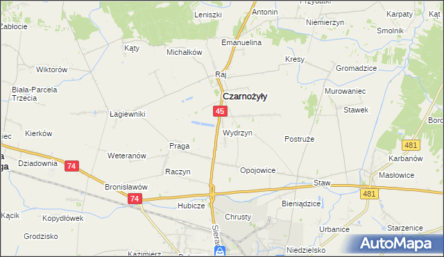 mapa Wydrzyn gmina Czarnożyły, Wydrzyn gmina Czarnożyły na mapie Targeo