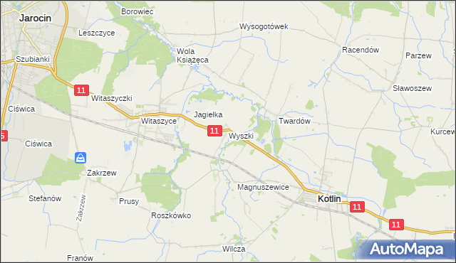 mapa Wyszki gmina Kotlin, Wyszki gmina Kotlin na mapie Targeo