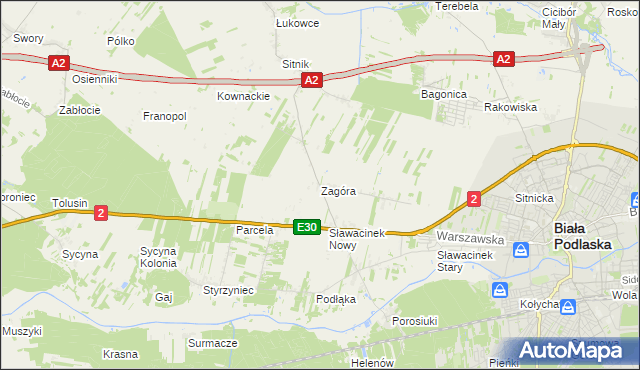 mapa Zagóra gmina Biała Podlaska, Zagóra gmina Biała Podlaska na mapie Targeo