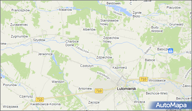 mapa Zdziechów gmina Lutomiersk, Zdziechów gmina Lutomiersk na mapie Targeo