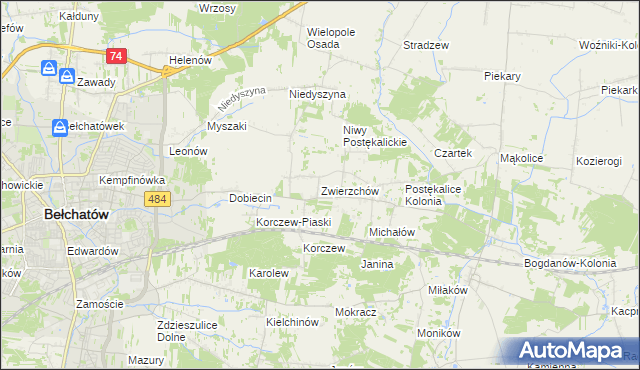 mapa Zwierzchów, Zwierzchów na mapie Targeo
