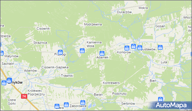 mapa Adamek, Adamek na mapie Targeo