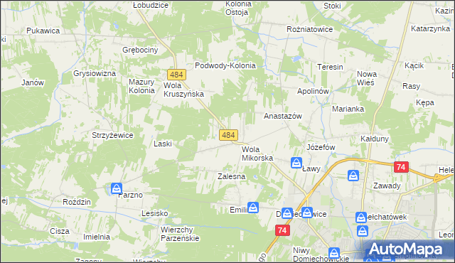 mapa Adamów gmina Bełchatów, Adamów gmina Bełchatów na mapie Targeo