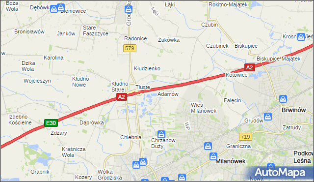 mapa Adamów gmina Grodzisk Mazowiecki, Adamów gmina Grodzisk Mazowiecki na mapie Targeo