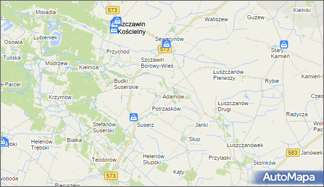 mapa Adamów gmina Szczawin Kościelny, Adamów gmina Szczawin Kościelny na mapie Targeo