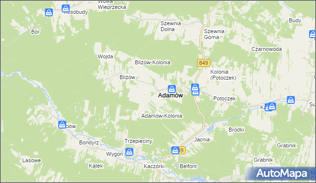 mapa Adamów powiat zamojski, Adamów powiat zamojski na mapie Targeo