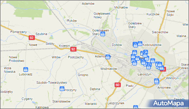 mapa Adamowice gmina Kutno, Adamowice gmina Kutno na mapie Targeo