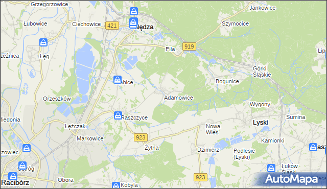 mapa Adamowice gmina Lyski, Adamowice gmina Lyski na mapie Targeo