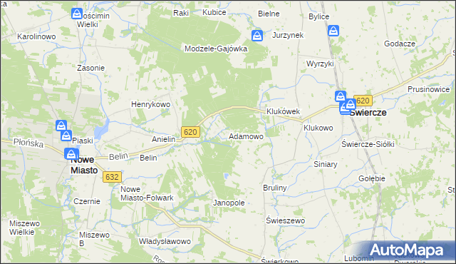 mapa Adamowo gmina Nowe Miasto, Adamowo gmina Nowe Miasto na mapie Targeo