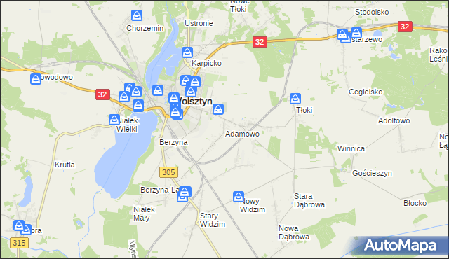 mapa Adamowo gmina Wolsztyn, Adamowo gmina Wolsztyn na mapie Targeo