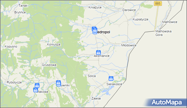 mapa Aksmanice, Aksmanice na mapie Targeo