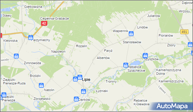 mapa Albertów gmina Lipie, Albertów gmina Lipie na mapie Targeo