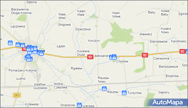 mapa Aleksandrów gmina Chodów, Aleksandrów gmina Chodów na mapie Targeo