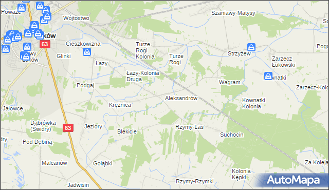 mapa Aleksandrów gmina Łuków, Aleksandrów gmina Łuków na mapie Targeo