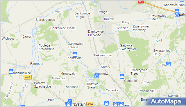 mapa Aleksandrów gmina Panki, Aleksandrów gmina Panki na mapie Targeo