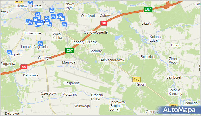 mapa Aleksandrówek gmina Łask, Aleksandrówek gmina Łask na mapie Targeo