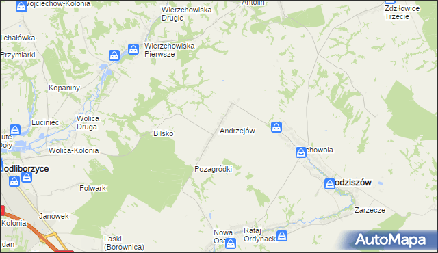 mapa Andrzejów gmina Godziszów, Andrzejów gmina Godziszów na mapie Targeo