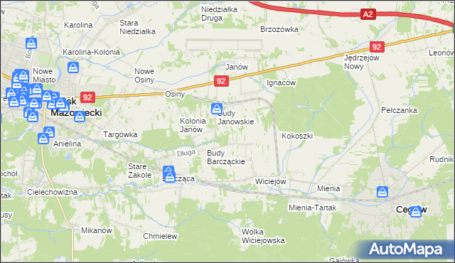 mapa Anielew gmina Mińsk Mazowiecki, Anielew gmina Mińsk Mazowiecki na mapie Targeo