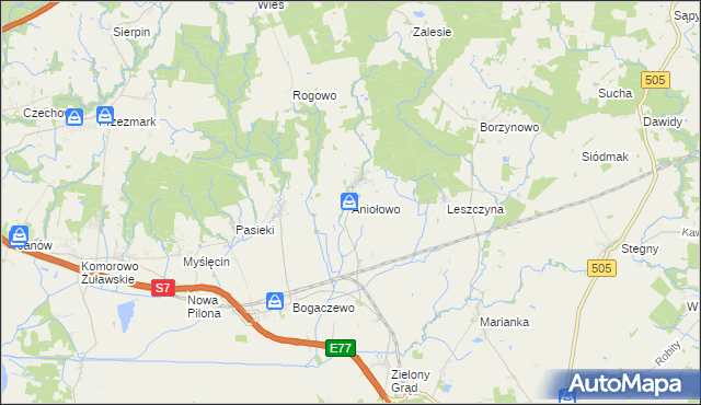 mapa Aniołowo gmina Pasłęk, Aniołowo gmina Pasłęk na mapie Targeo