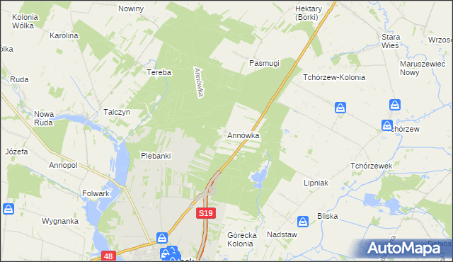 mapa Annówka gmina Kock, Annówka gmina Kock na mapie Targeo
