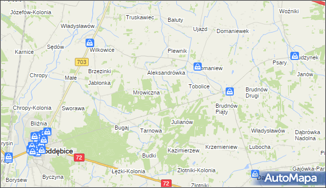 mapa Antoniew gmina Dalików, Antoniew gmina Dalików na mapie Targeo